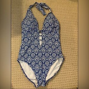Ralph Lauren Plunge Slimfit Onepiece Swim blue/white Size 10